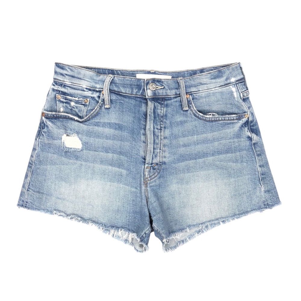 Mother Superior The Tomcat Kick Fray Jean Short Women's Size 27 Blue Distress